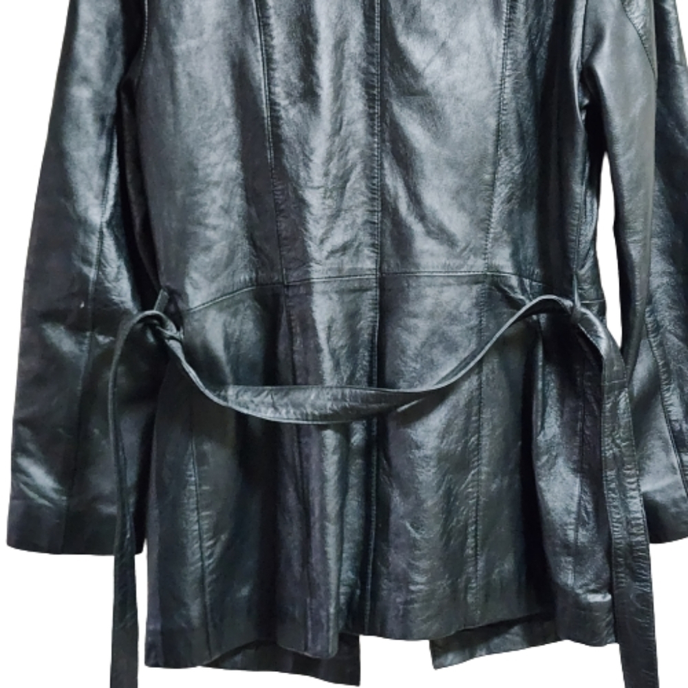 Vintage Bovines long sleeves wrap belted 100%  leather color black - Picture 3 of 6